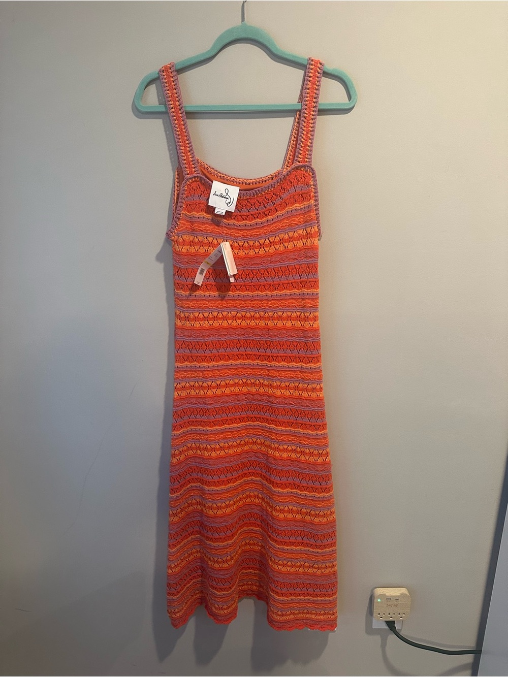 Sam Edelman Orange & Coral Striped Crochet Midi Dress